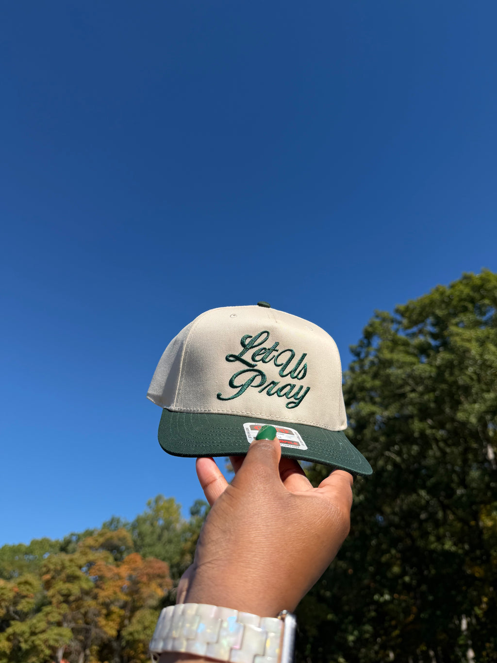 "Let Us Pray" Snapback  (Forest Green/Natural)