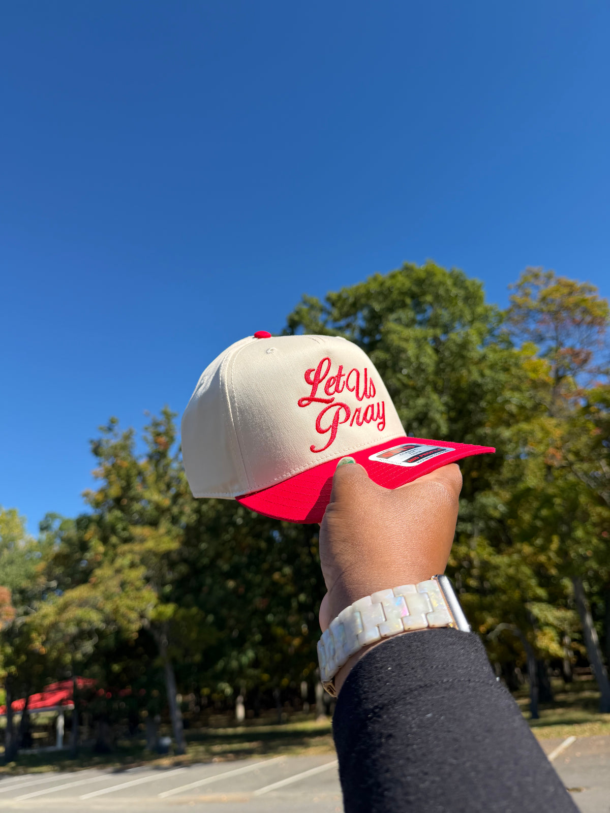"Let Us Pray" Snapback- Red/Natural