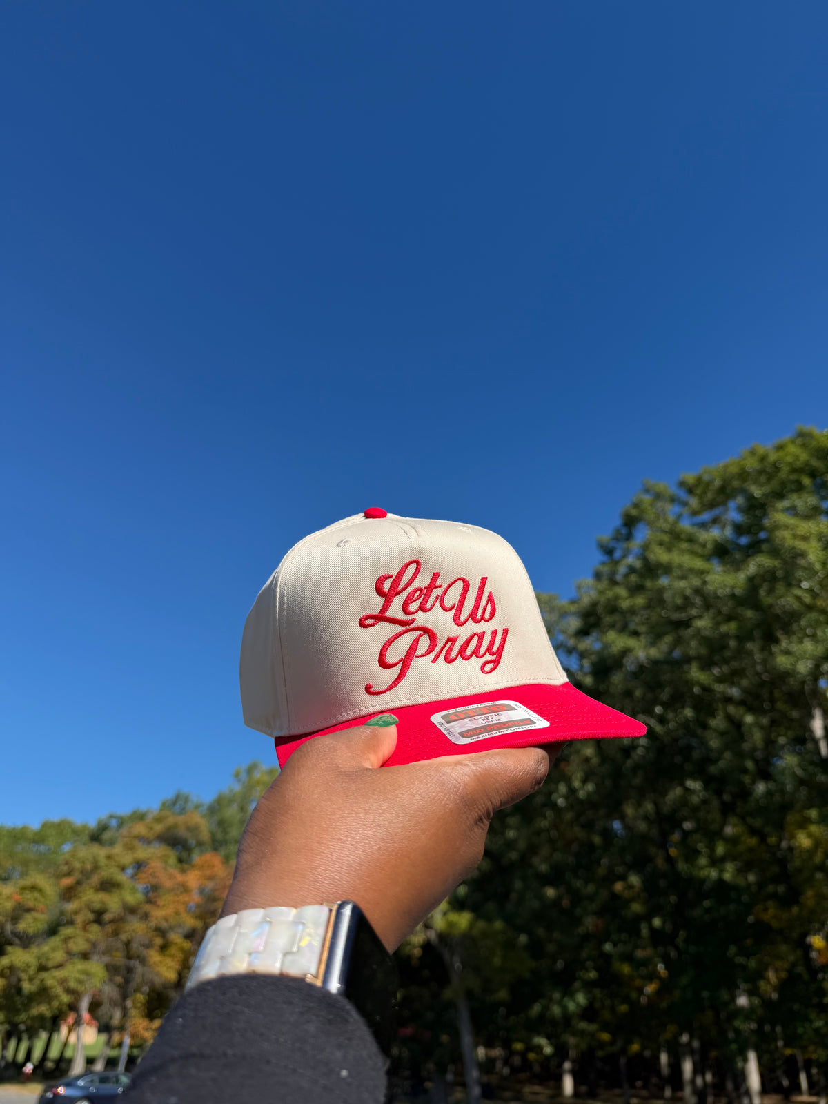 "Let Us Pray" Snapback- Red/Natural
