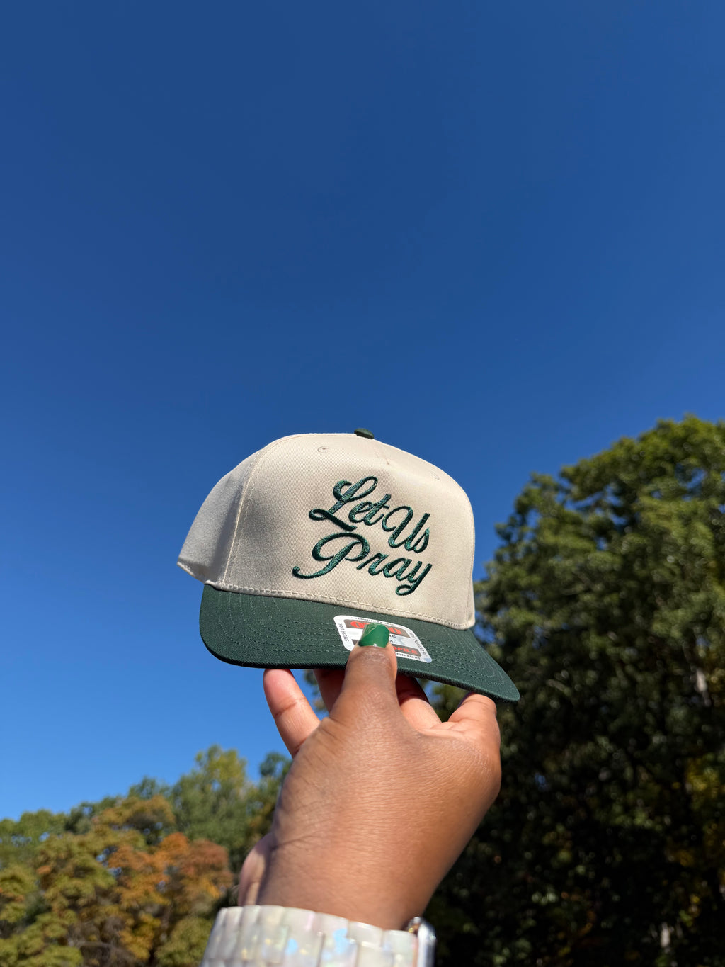 "Let Us Pray" Snapback  (Forest Green/Natural)